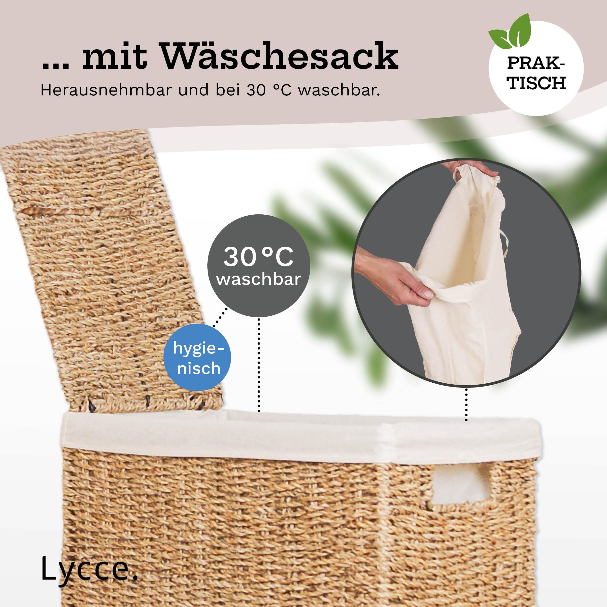 Lycce Wäschekorb schmal 50l, mit Deckel u. Henkel, Nischenwäschekorb Gr. 2