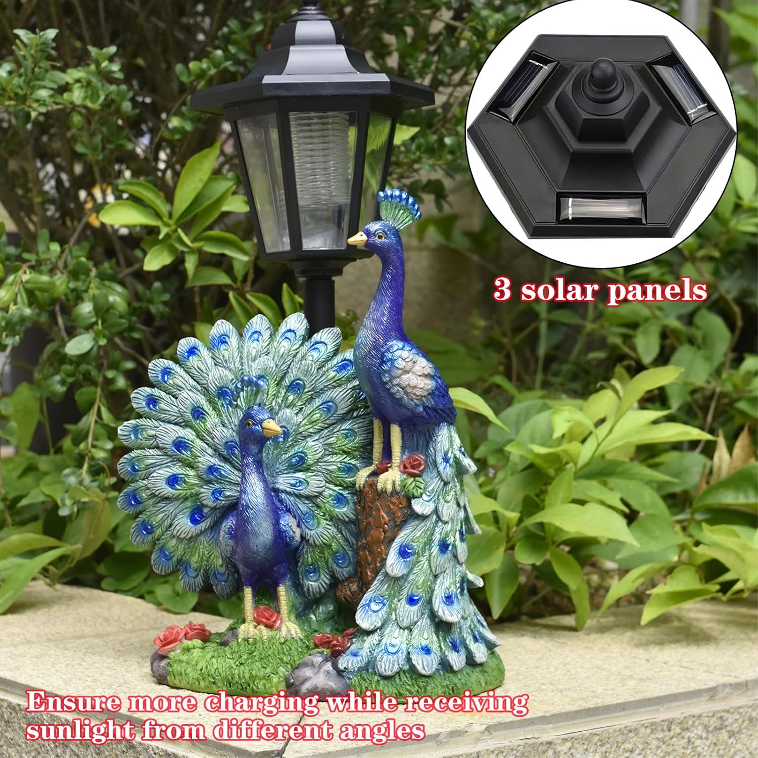 Solar Peacock Statue for Outdoor Garden Decor, 14.2 Inch Outside Peacock Ornaments with Lantern for Garden, Balcony, Patio, Yard, Lawn -Birthday Gifts for Women Grandparents