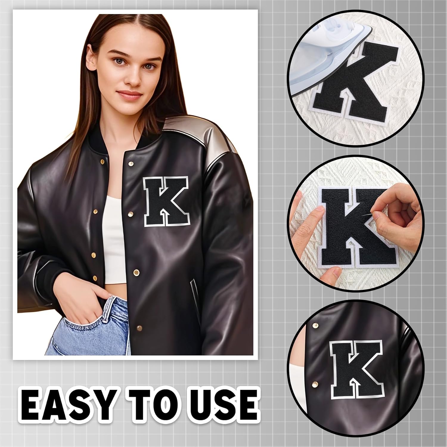1 PC 4.5" Black Chenille Letter Patch with White Border Versatile Iron On Letters for Jackets & DIY Fashion Monogram Patches for Gifts & Clothing Repair - Image 4