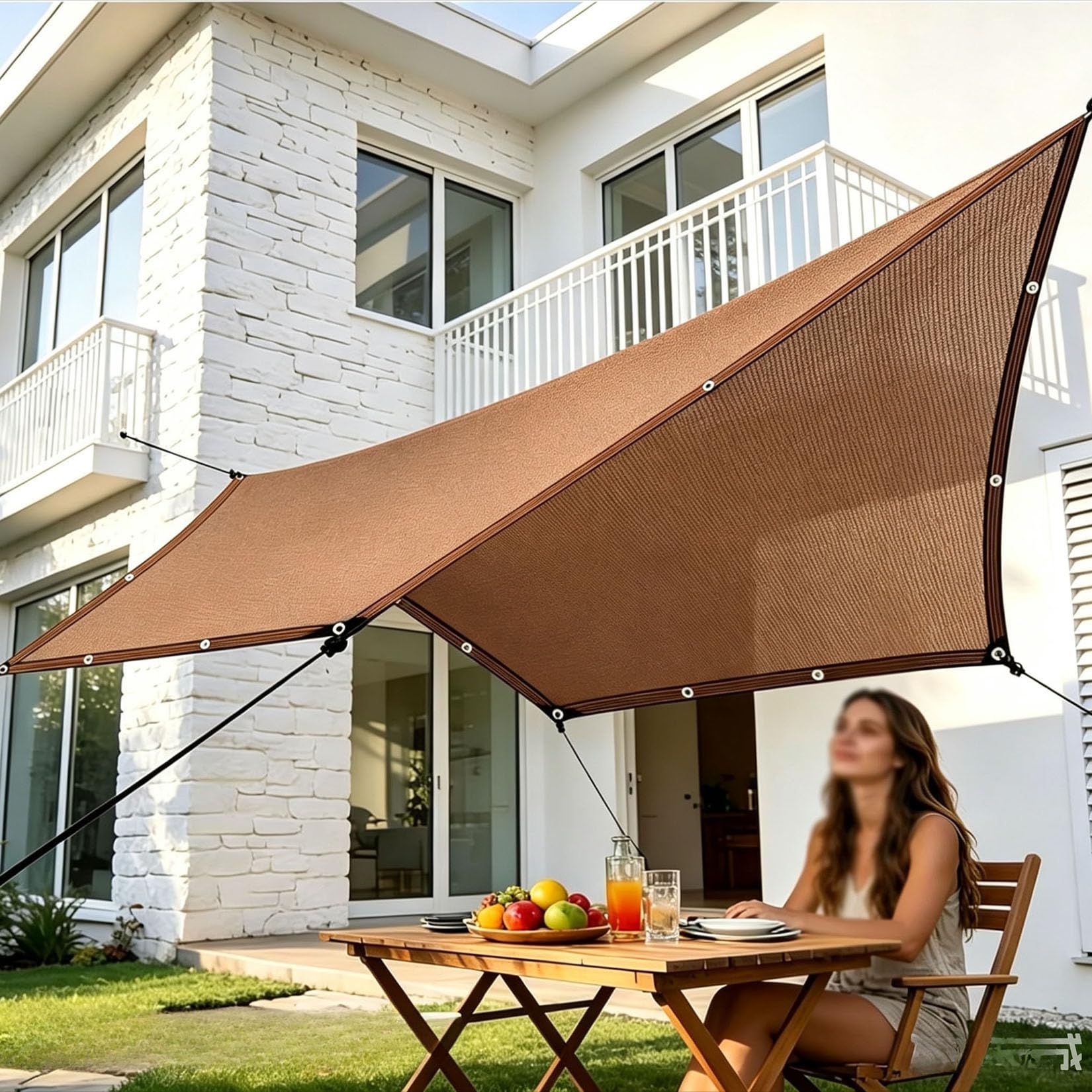 Malla de Sombreo Red de Sombra Malla Sombreadora Exterior con Ojales Café 90% Tasa de sombreado para Patio Plantas Pérgola Terraza Balcon Valla Jardin ocultacion(7x8m)
