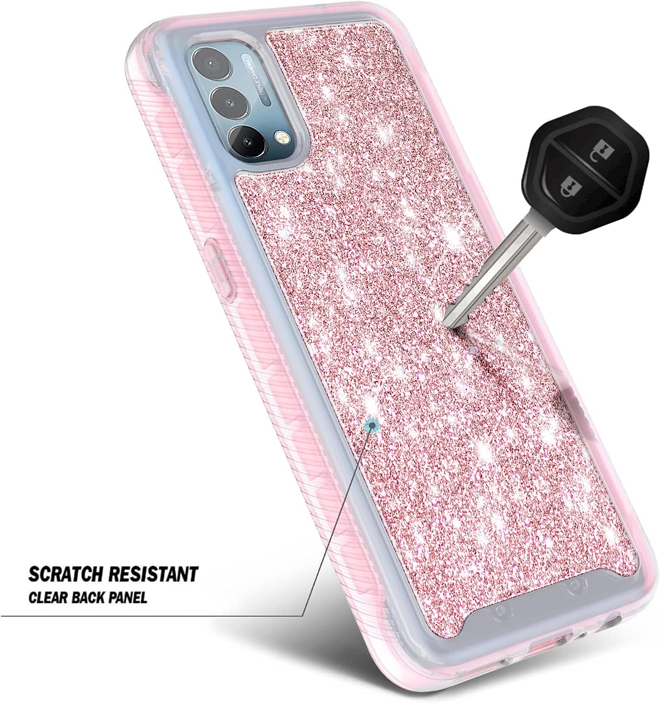 NZND Case for OnePlus Nord N200 5G with [Built-in Screen Protector], Full-Body Protective Shockproof Rugged Bumper Cover, Impact Resist Durable Phone Case (Glitter Rose Gold)