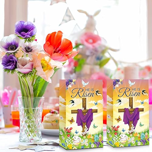 Miniatura 5 de Paquete de 28 bolsas de regalo de Pascua, Religious He Is Risen, papel cristiano, caramelos, galletas, bolsas de palomitas de maíz para temática de