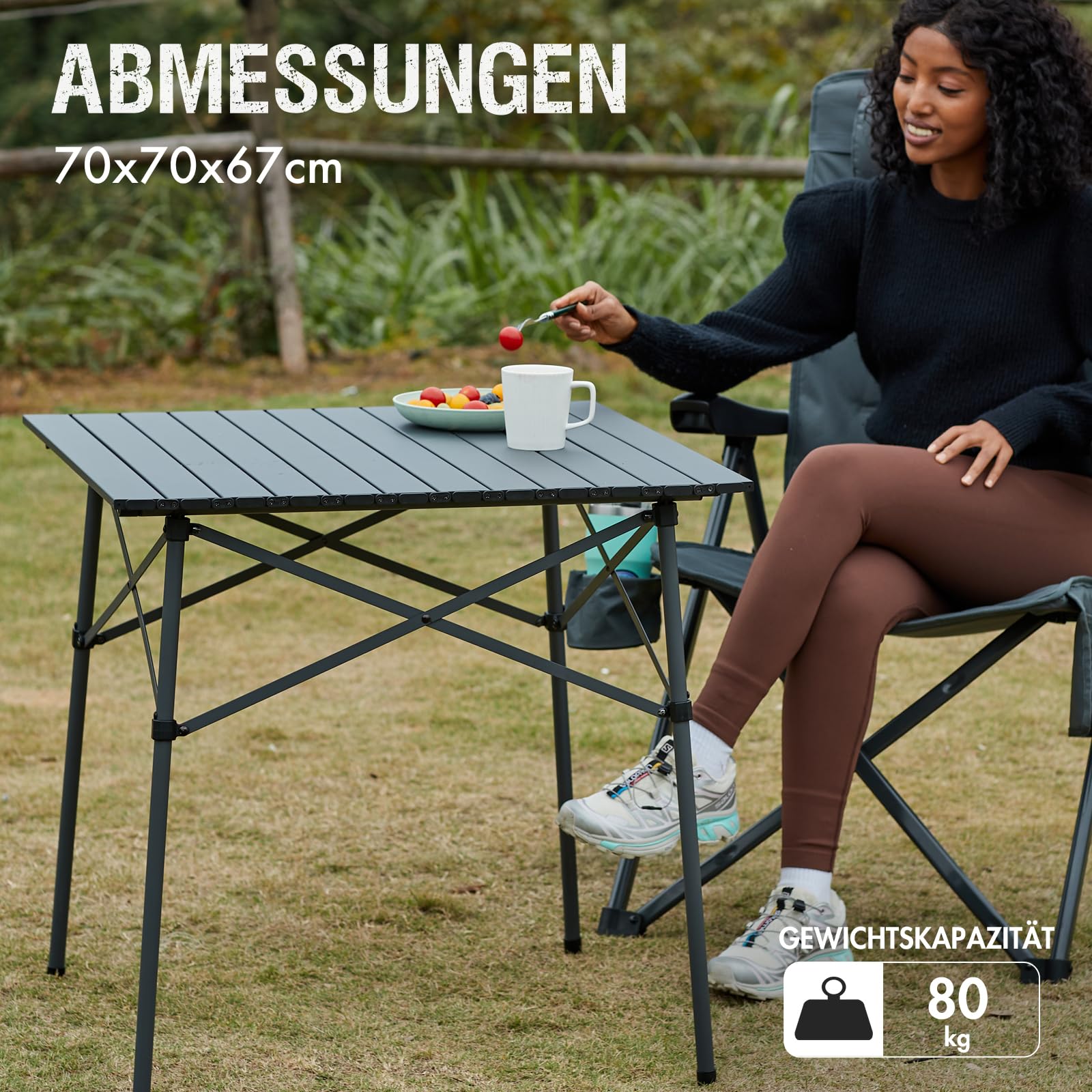 Portal Campingtisch klappbar Klapptisch Camping faltbar mit Aluminium Tischplatte belastbar 80kg mit Tragetasche für Picknick Grillen Garten Balkon