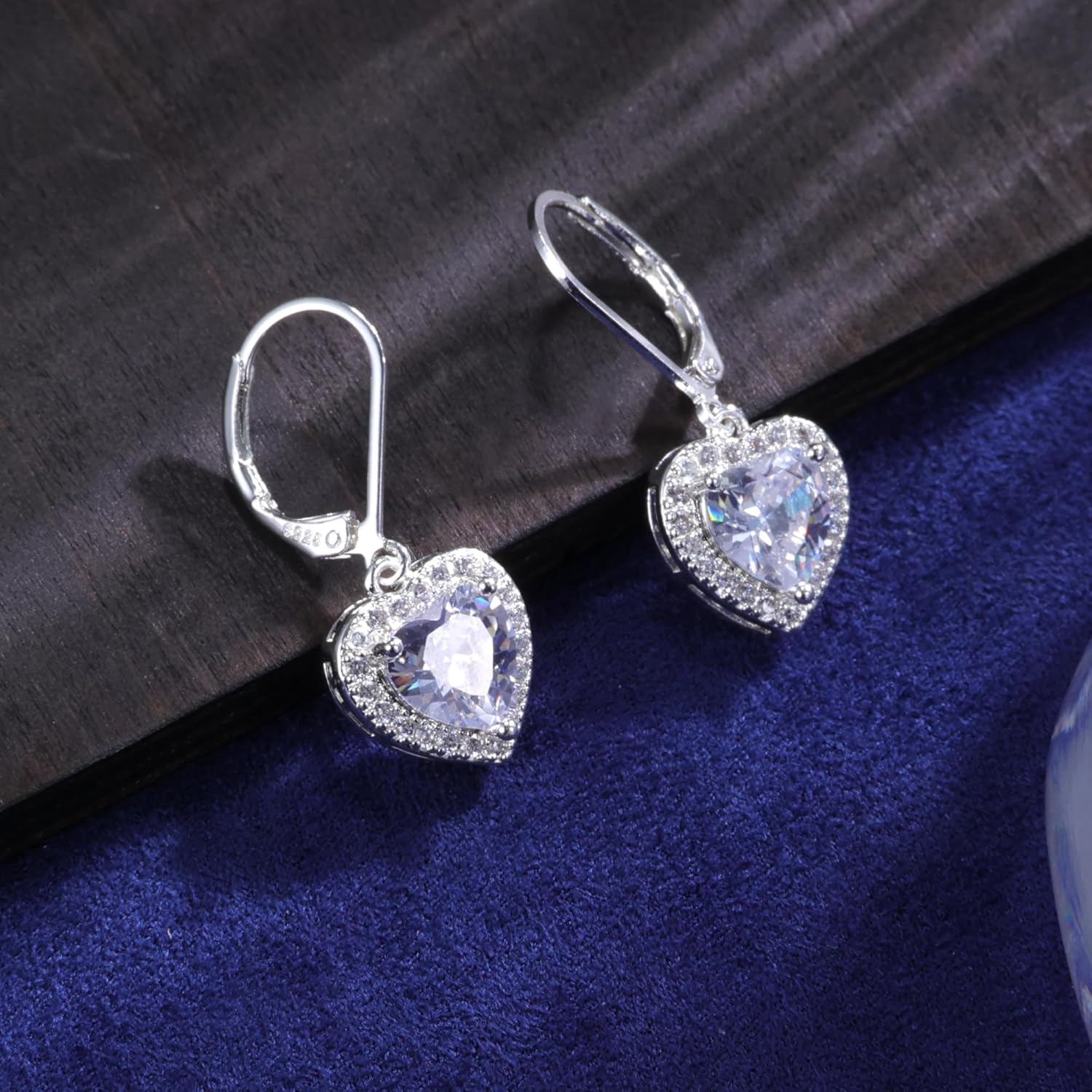 925 Sterling Silver 14K Gold Plated Heart Dangle Earrings, ALEXCRAFT Dangling Drop Earring for Trendy Women Leverback Earings Cubic Zirconia Hypoallergenic - Image 6