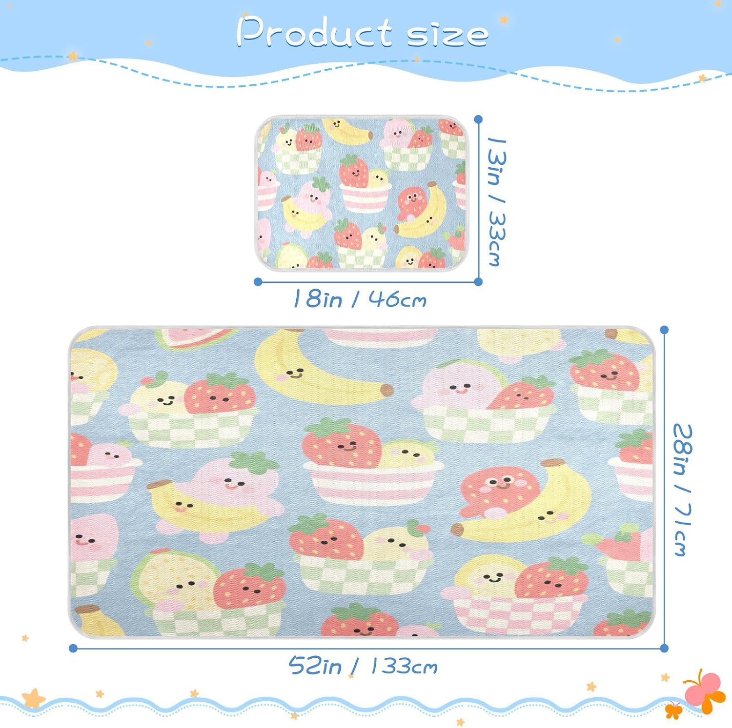 Cooling Mattress for Baby Waterproof 28x52 Inch Washable Cartoon Cute Fruits Banana Berry Blue Training Pads for Kids Adults