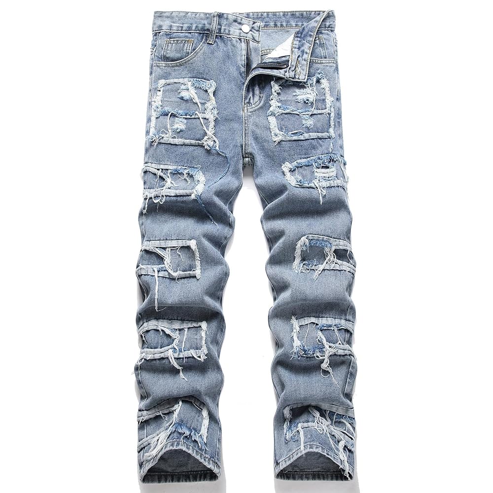 Mens Ripped Jeans Wide Leg Distressed Destroyed Jeans Denim Mens Ripped Jeans Wide Leg Distressed Destroyed Jeans Denim