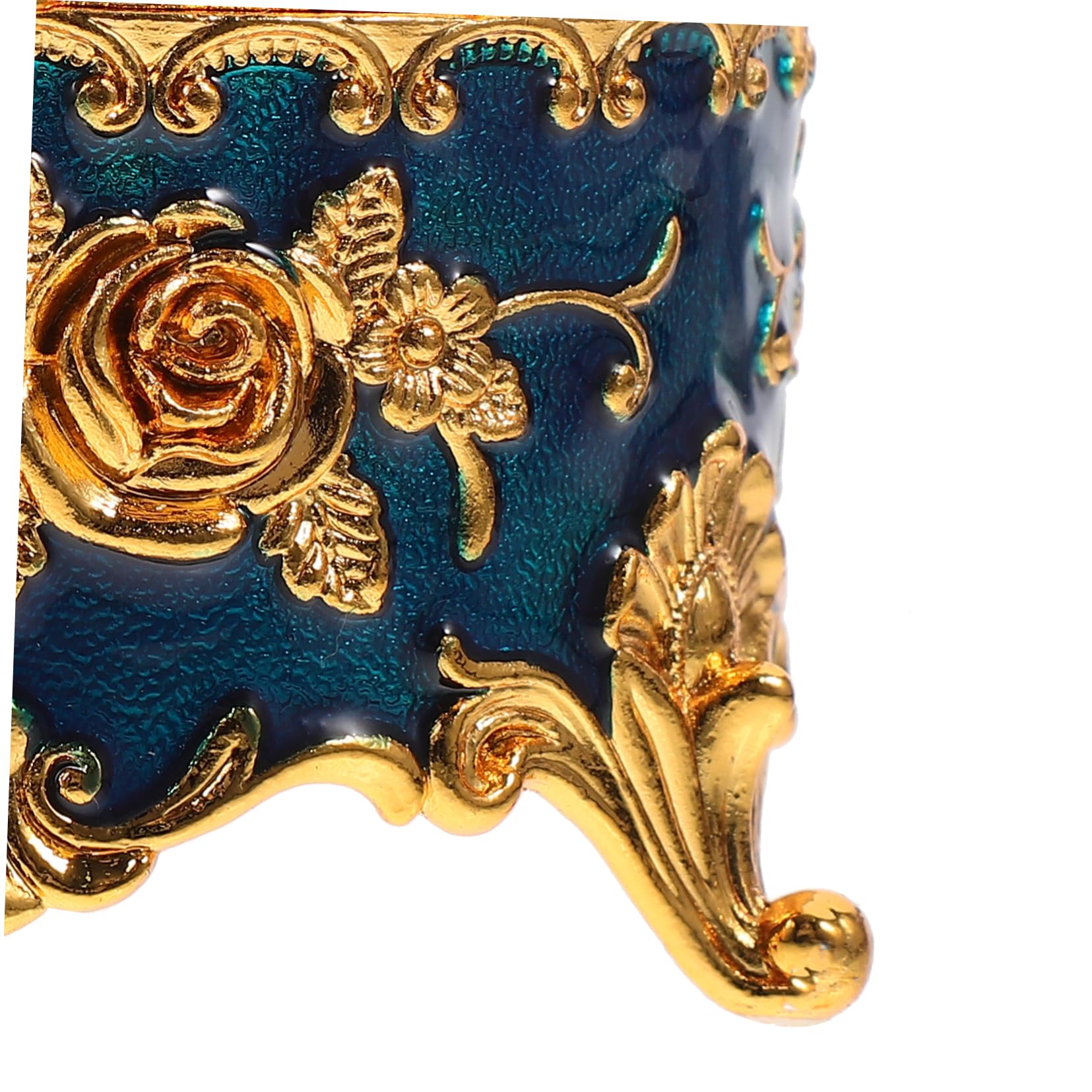 Alipis 4pièces Boîte à Bijoux Ronde Avec Motif De Rose Émaillé Organisateur De Bijoux Élégant Pour Décoration De Bureau Et Coiffeuse Couleur Bleue