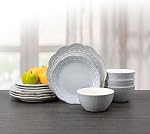 Pfaltzgraff - Éco-friendly - Assiette en grès comprenant assiettes de dîner, salades & Bols de soupe, Essentiels de cuisine polyvalents (12-Piece, Séraphine), approuvé par Amazon
