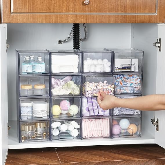 Vtopmart 4 Pack Clear Small Stackable Storage Drawers Acrylic Bathroom Makeup Organizer
