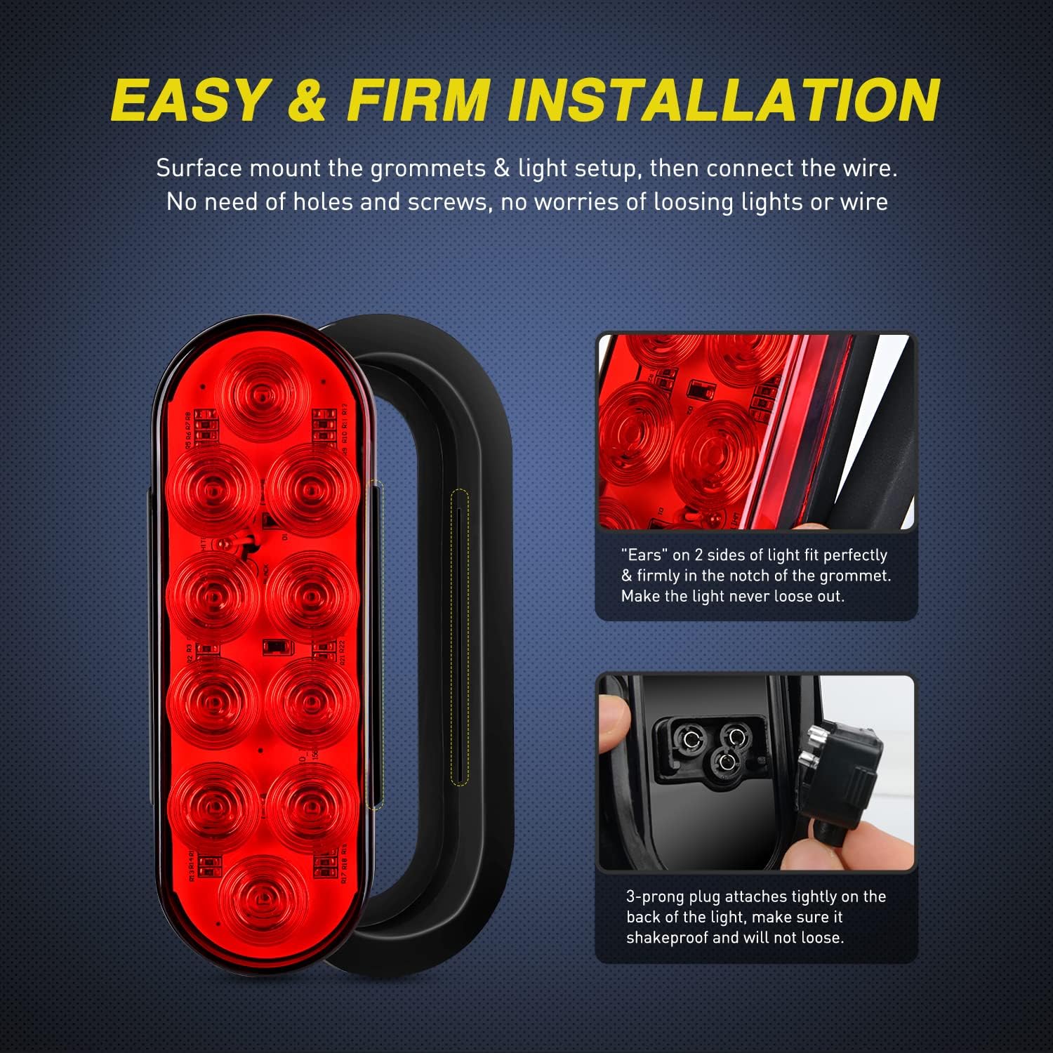 Nilight 6 Inch Oval Red LED Trailer Tail Lights 4PCS with Flush Mount Grommets Plugs IP67 Waterproof Stop Turn Brake Lighting Modes for Camper RV Truck
