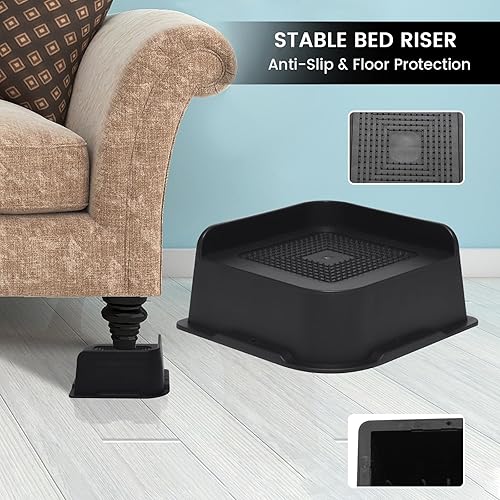 Miniatura 7 de Elevadores de cama de 2 pulgadas, elevadores de muebles de gran tamaño, soporte resistente de hasta 6000 libras, elevación de 2 pulgadas para sofá,