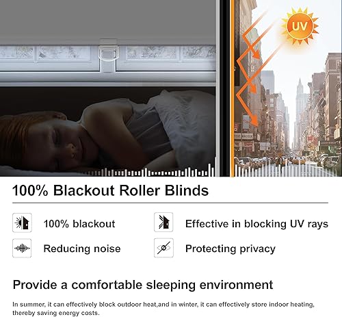 Miniatura 5 de Boolegon Persianas enrollables opacas para ventanas, sin cordón, con aislamiento térmico, protección UV, persianas de tela para puerta francesa,