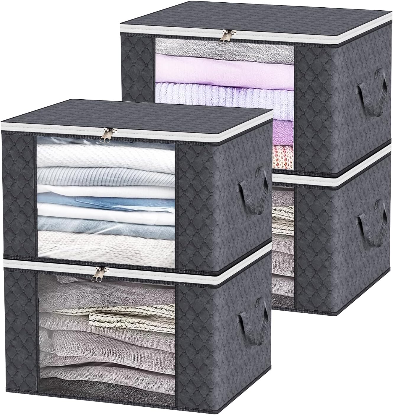 8 Sacchetti Portaoggetti Trasparenti In PVC Con Cerniera E Manici, 60L Cadauno (50x41,5x23,5 Cm), Organizer Per Vestiti E Biancheria