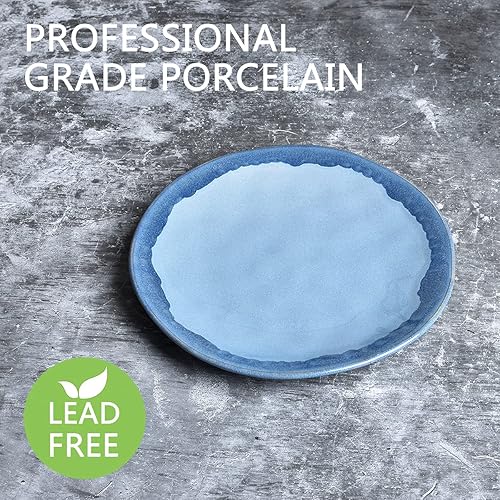 Miniatura 3 de Bosmarlin Platos llanos de cerámica, 8.5 pulgadas, juego de 4 para ensalada, pasta, postre, microondas y lavavajillas, (azul, 8.5 pulgadas)