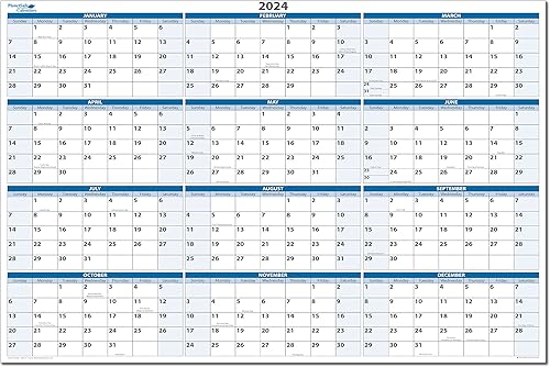 PlanetSafe - Calendarios de pared borrables en seco 24 x 36 pulgadas, lo mejor de su clase. (Azul 2023) 23H36BN