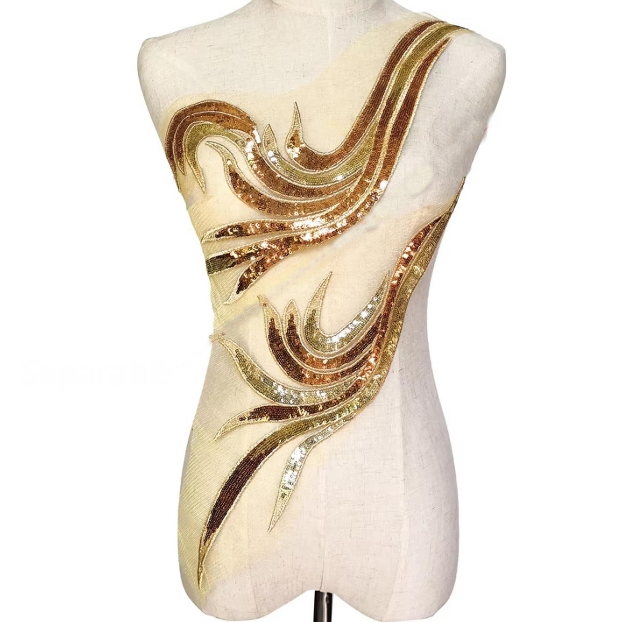 Parches bordados dorados de encaje con lentejuelas para decoración de vestidos