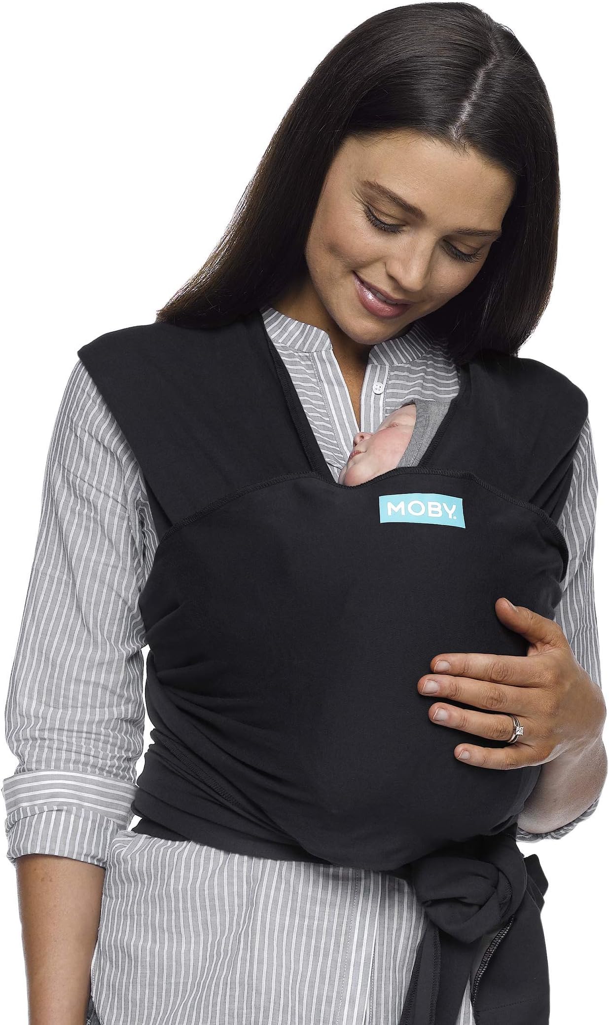 Moby Baby Wrap Carrier Classic for Newborns to Toddlers (8-33lbs), Infant Sling Carrier, Lightweight & Hands Free Design, Adjustable for All Body Types (Black)