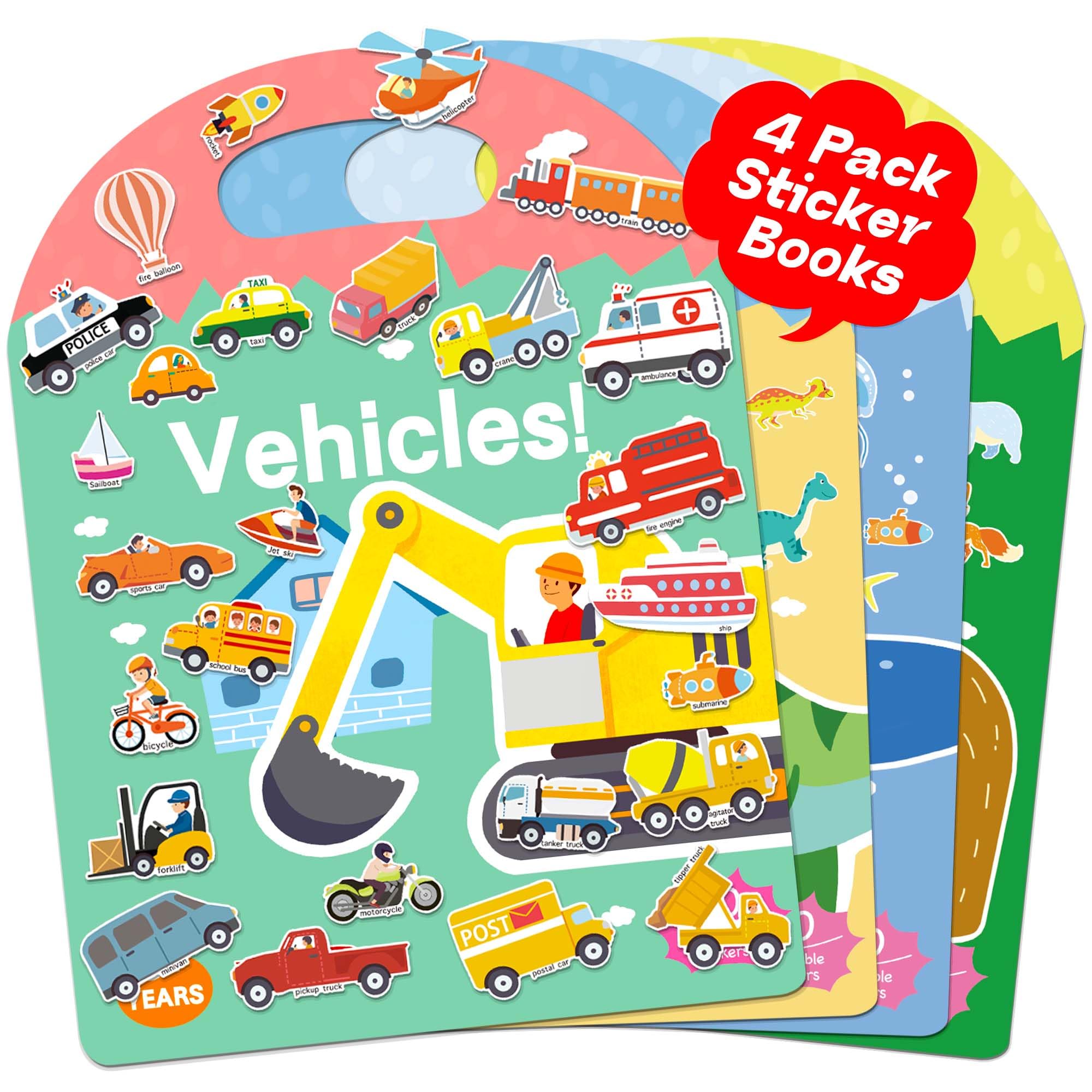 iGetooy 4 Sets Sticker Books for Toddlers 3+ Years, 122 Pcs Puffy Stickers for Kids, 3D Sticker Books for Toddlers, Toddler Airplane Travel Essentials