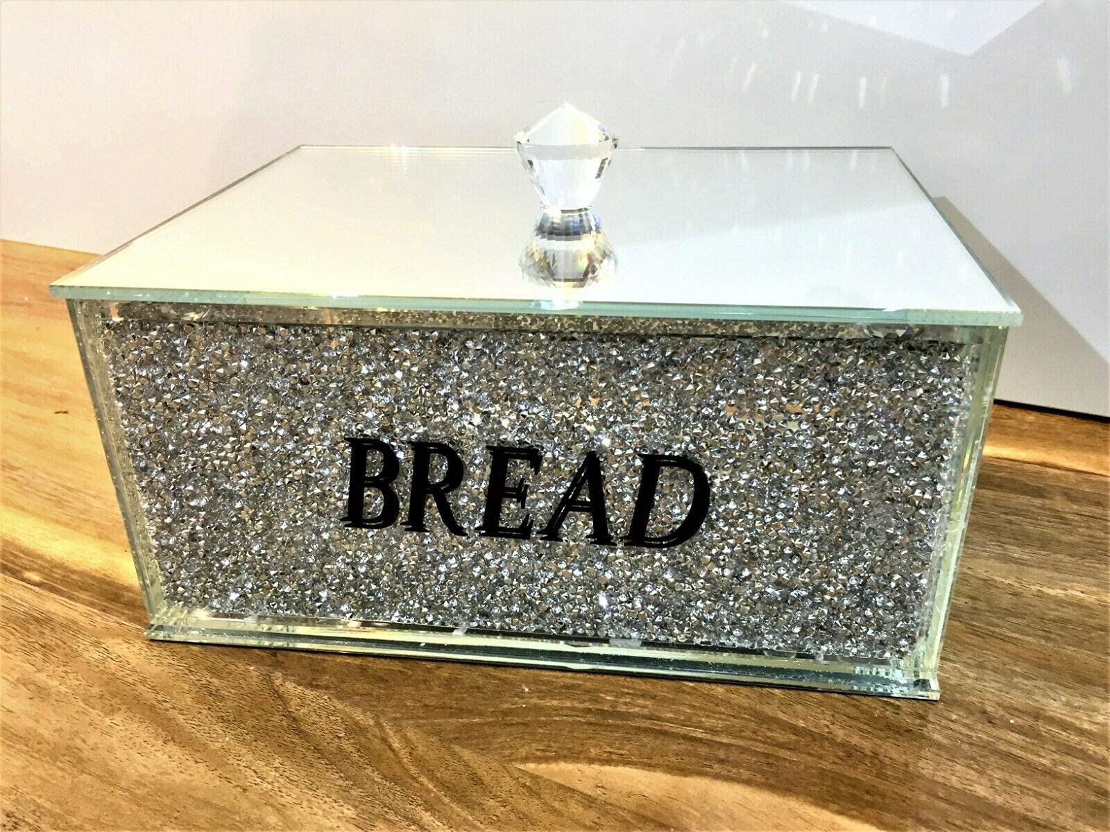 ornament bling crushed diamond gift | crystallized xxl size silver crystal mirrored bread bin container jar, kitchen bling 30cms| crushed diamond display |present, home decor