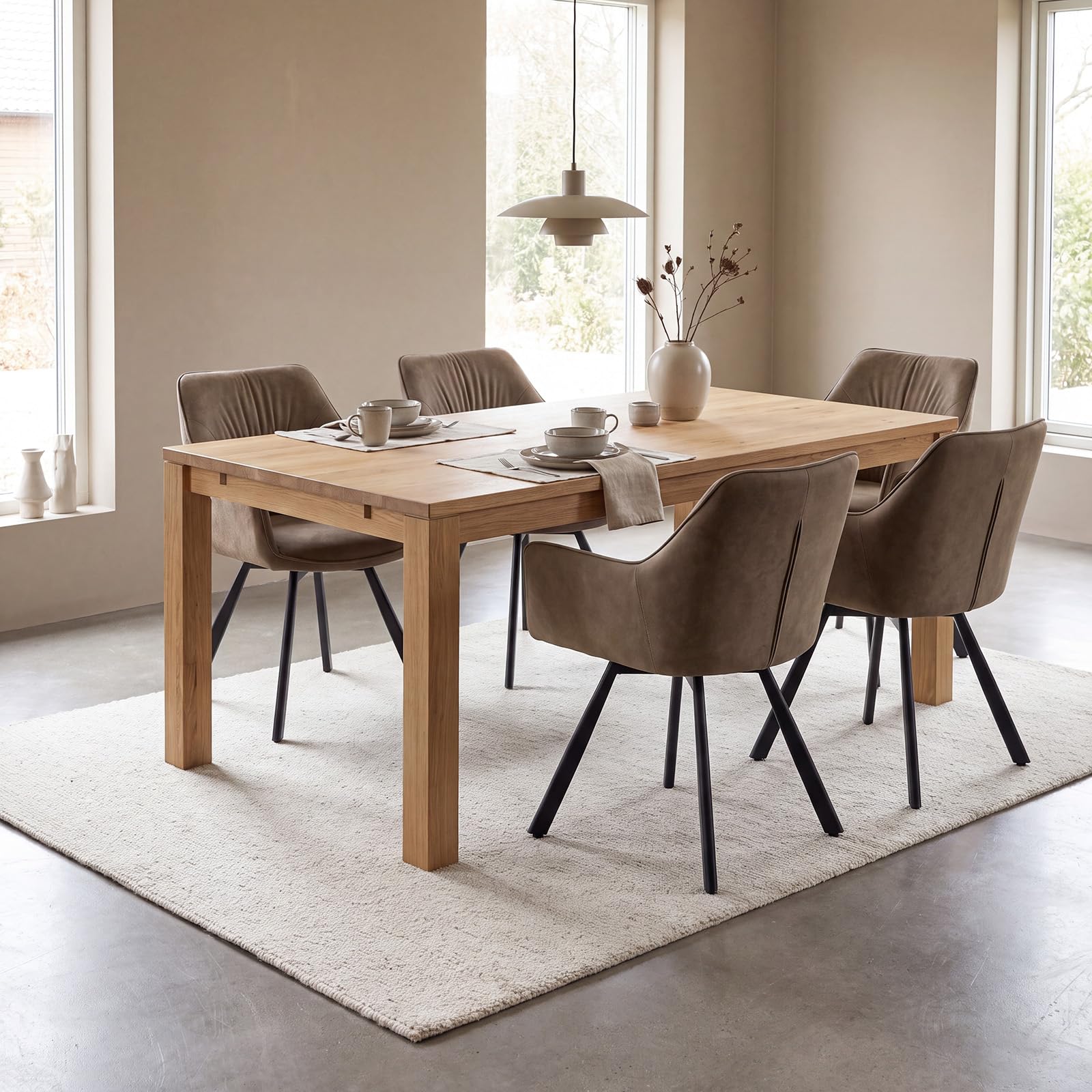 WAFTING Esszimmerstühle 360° drehbar 6er Set, Armlehnstuhl aus Mikrofaser-Velours mit Metallgestell und Lehne, Moderner Polsterstuhl für Esszimmer, Küche, Wohnzimmer, Braun
