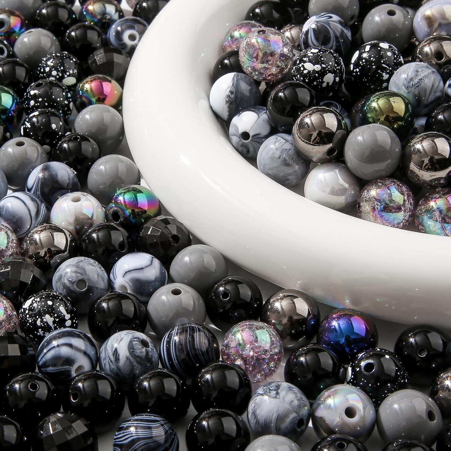 16mm Acrylic Bead 100pcs Black Focal Spacer Bead Chunk Bubblegum Beads for DIY Crafting Necklace Bracelet Jewelry Making Keychain (Black) - Image 5