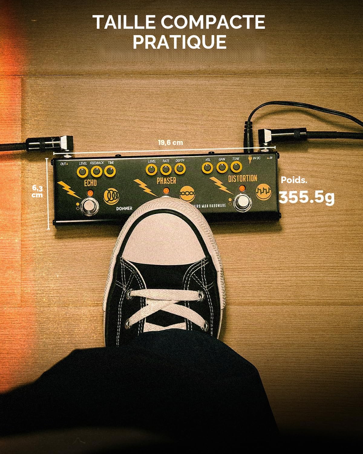 Donner X Third Man Hardware Pédale Multi-effet, Triple Threat 3-en-1 Pédale De Guitare Analogique Distorsion Phaser Pédale Echo Avec Adaptateur Pour Guitare éLectrique