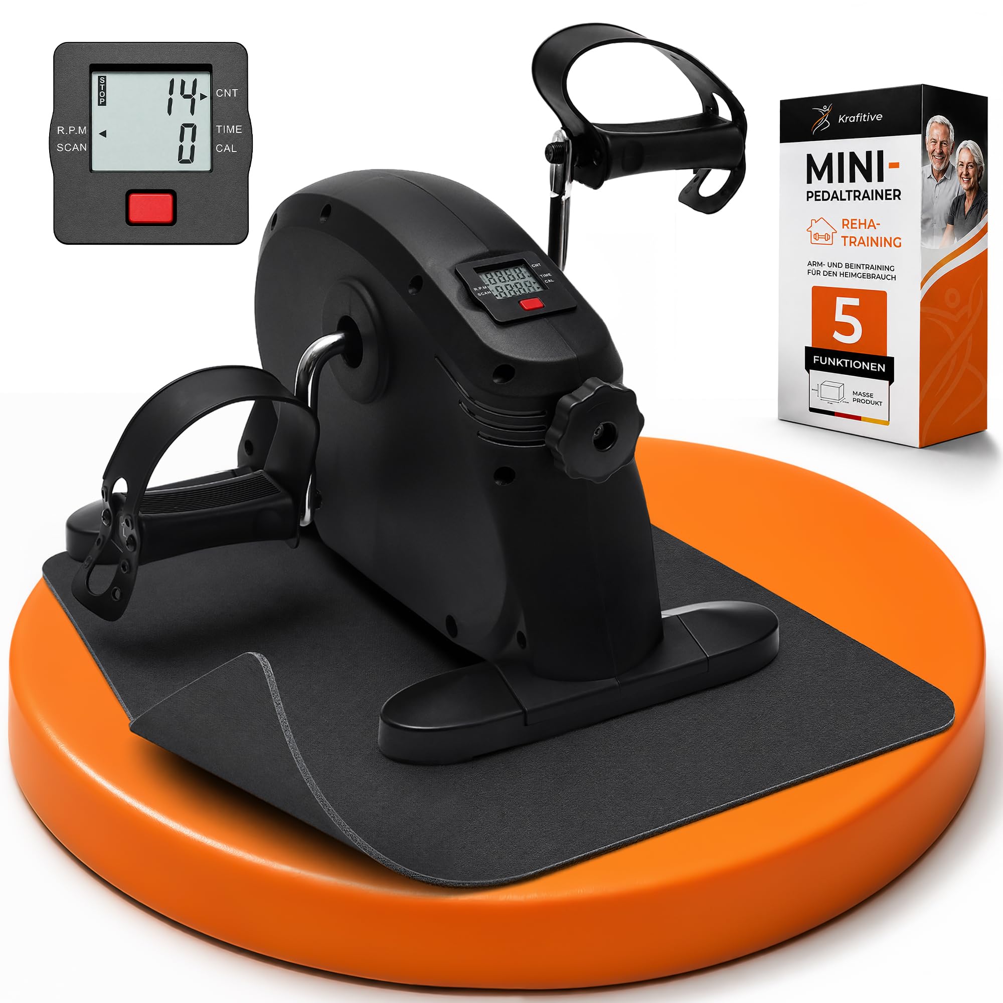 Pedaltrainer & Mini Heimtrainer, Arme & Beine, für Senioren | Sitztraining unterm Schreibtisch, gelenkschonend, stufenlos verstellbar, LCD-Display, TPR-Pedale, inkl. Antirutschmatte