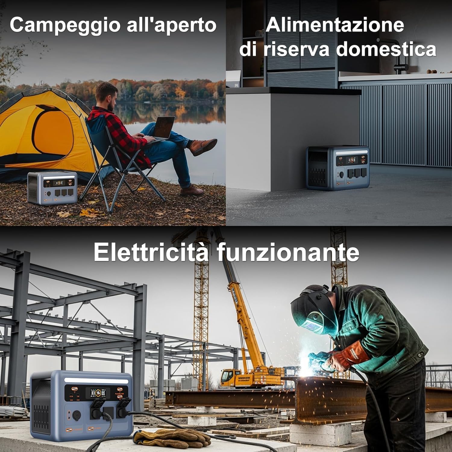 OSCAL 1800SE Centrale Elettrica Portatile, Generatore Solare 1800W (Picco 3600W), Batteria LiFePO₄ da 1024Wh, Ricarica Rapida in 1h, UPS <10ms, Controllo App, Ideale per Campeggio e Blackout