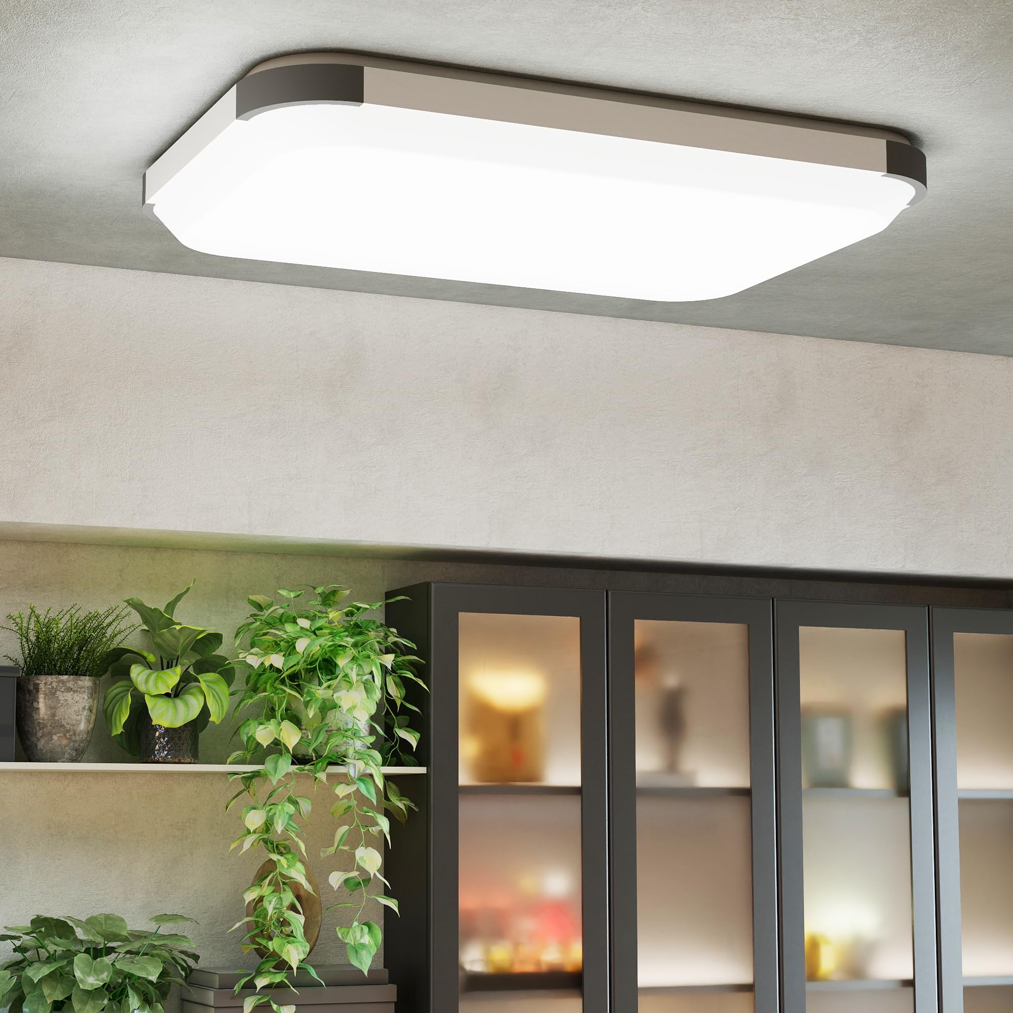 Aufun Lampada da soffitto a LED dimmerabile, 72 W, con telecomando, per soggiorno, camera da letto, cameretta dei bambini, cucina, ufficio, corridoio, bagno, interno, IP44, rettangolo