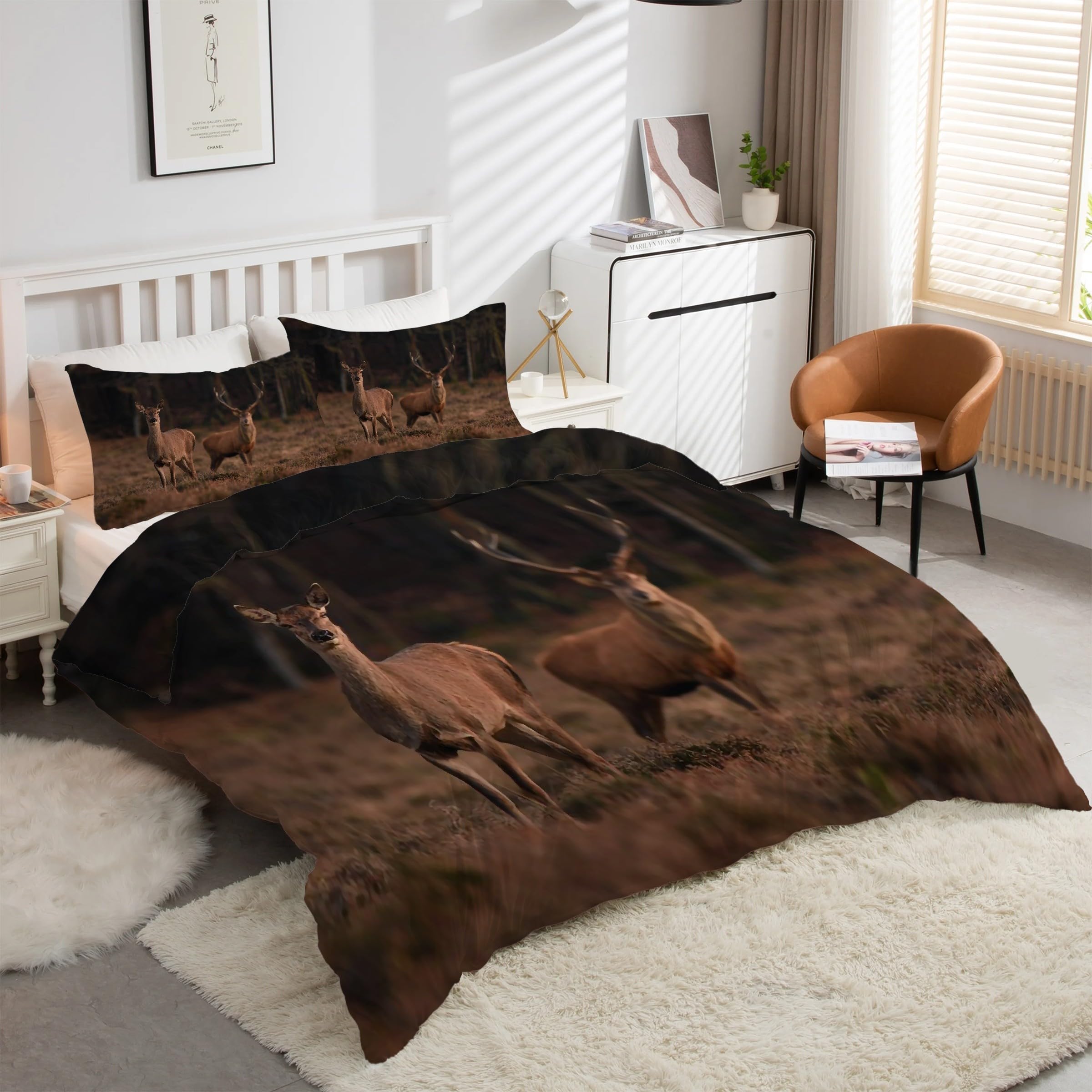 Housse de couette 220x240 cerf élaphe avec 2 taies d'oreiller kK2051