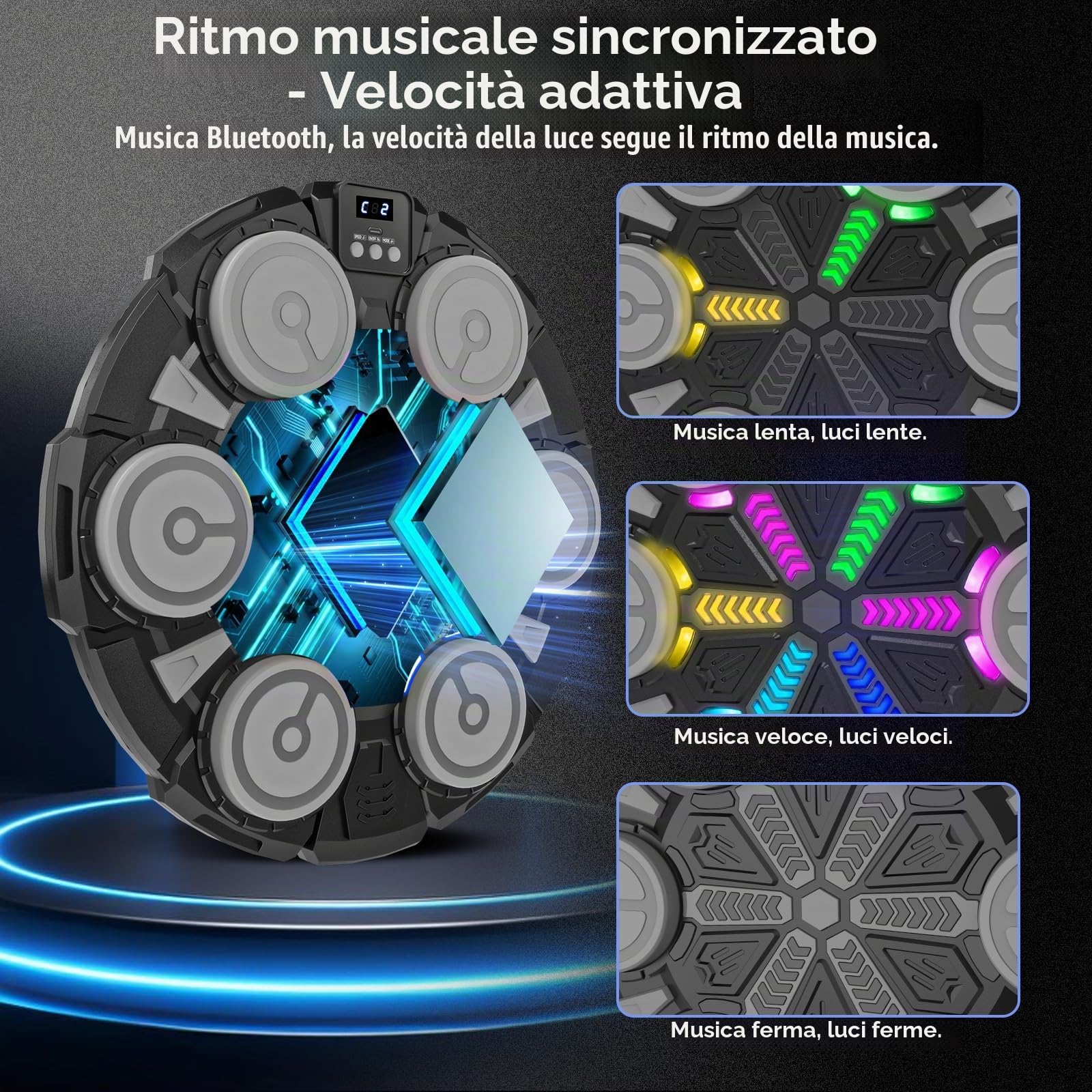Macchina da Boxe Musicale per Adulti e Bambini, Attrezzatura Intelligente per Allenamento di Boxe, con Bluetooth, da Parete, Bersaglio, Giocattoli Sportivi per Bambini, con guantoni da Boxe