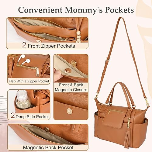 Miniatura 7 de Omanmoli Bolsa de pañales Mochila para pañales de bebé Bolsa de pañales de cuero y bolsa de pañales pequeña, mini bolsa de pañales Tote