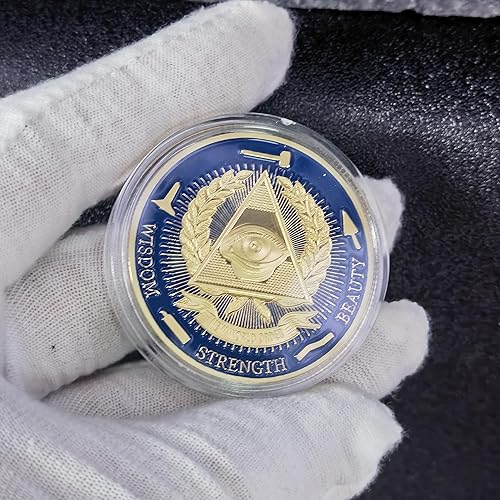 Miniatura 2 de Moneda masónica chapada en oro Freemason Challenge Coin con estuche transparente