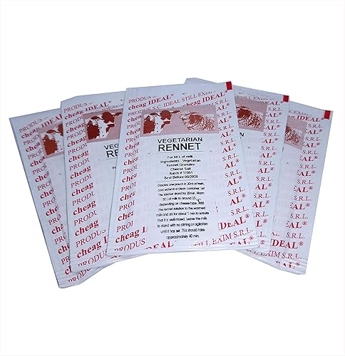 Miniatura 3 de 5 bolsas de mezcla de sal de RENNET y queso, 0.21oz, para cualquier tipo de queso, 1 bolsa para 50 litros de leche.