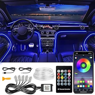 Interior Car Lights, SAMGCHI USB Car LED Strip Lights, Car Ambient Lighting Kit with 236 inches Fiber Optic, RGB EL Wire Lights APP and RF Remote Control Music Sync and DIY Mode DC 12V