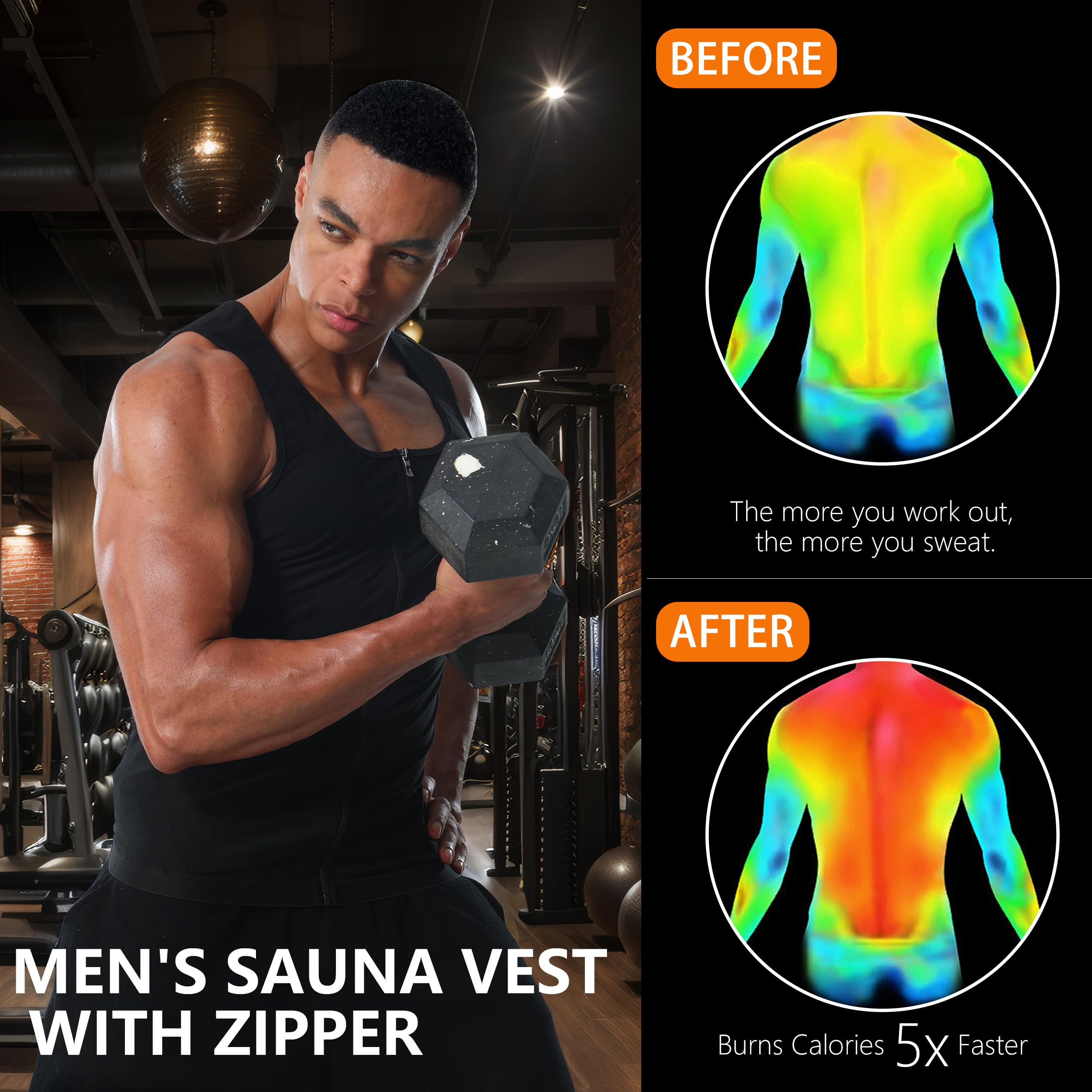 Canotta Sauna Dimagrante Uomo Gilet Sudore Fitness Sportivo Body Shaper Snellente Canottiera Allenamento Palestra Perdita Peso Shapewear Cerniera