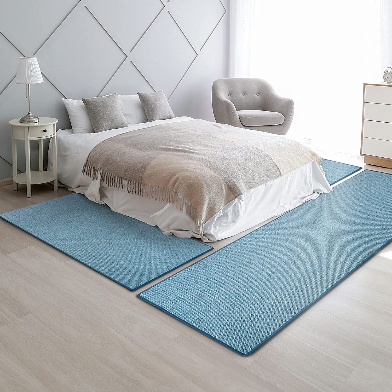 Floordirekt Bettumrandung Sabang in Sisal-Optik | Bettvorleger Teppichläufer | 3-teiliges Läufer-Set in vielen Farben (B: 67 cm | L: 1 x 250 cm + 2 x 140 cm, Blau)