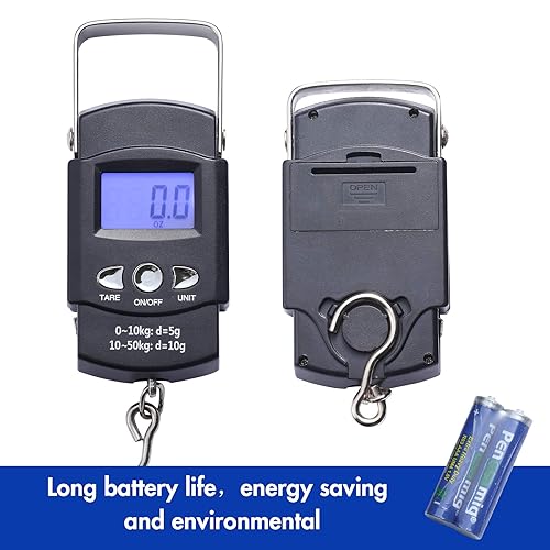 Miniatura 5 de Paquete de 2 básculas de pescado, báscula de peso portátil para equipaje con pantalla LCD retroiluminada, 110 libras 110.2 lbs, báscula electrónica