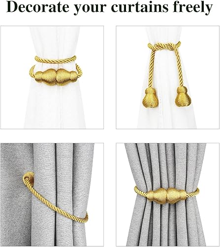Miniatura 4 de Nieffeiy Paquete de 4 alzapaños magnéticos para cortinas para exteriores, soportes magnéticos decorativos para cortinas de tratamiento de ventanas,