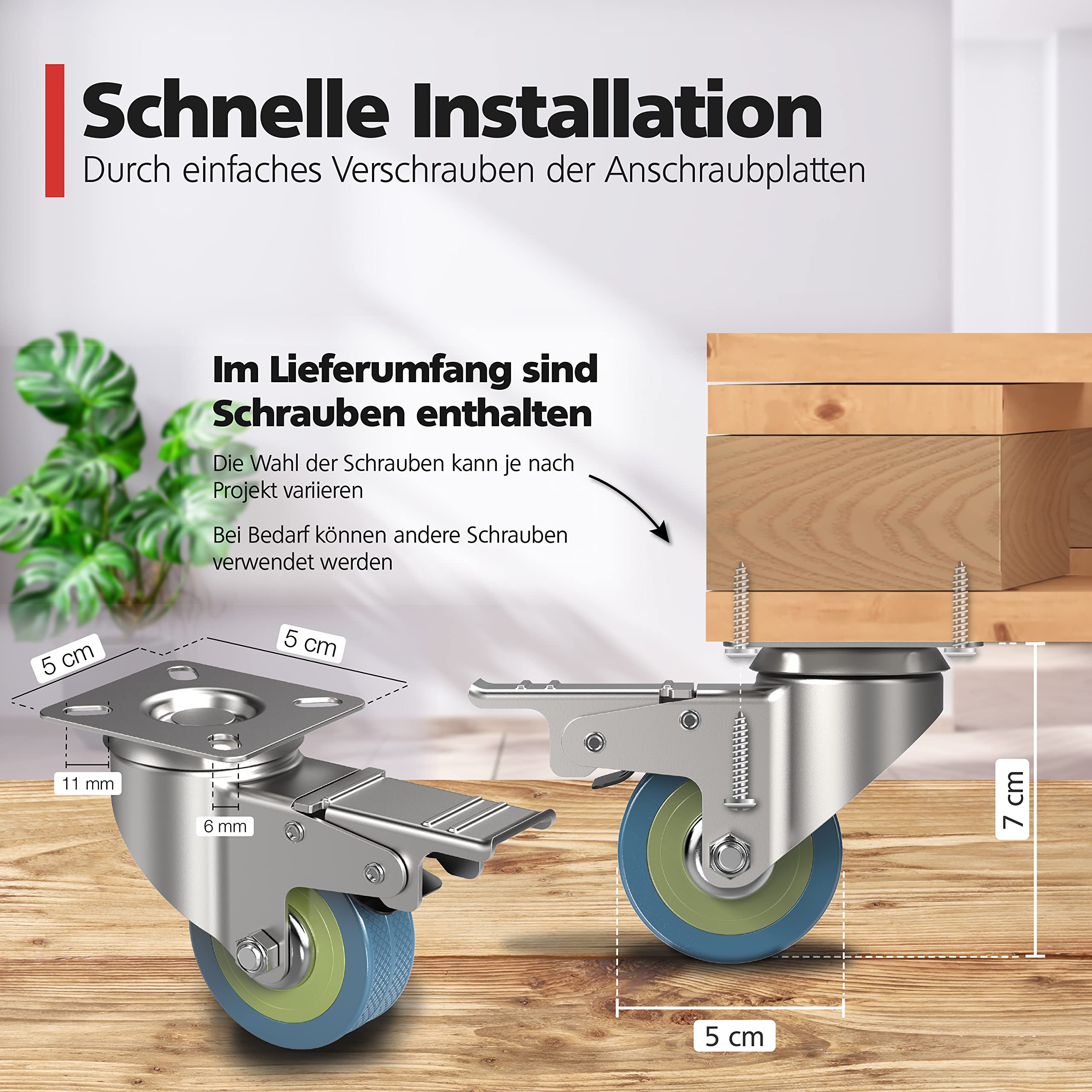 4 X Stück Möbelrollen Ohne Bremse Räder Laufrollen 40 Mm In Niedersachsen - Verden - Foto 3