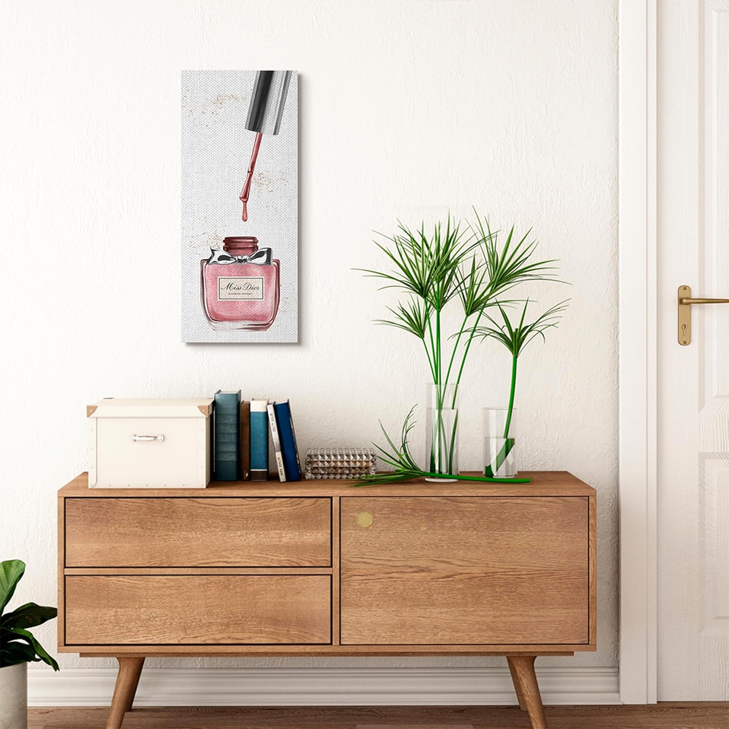 Stupell Industries 'Makeup Nail Polish Brush Pink Silver Fashion Design', Canvas Art, 13 x 30 Inches, Easy to Hang and Sturdy, Made in USA, by Ziwei Li