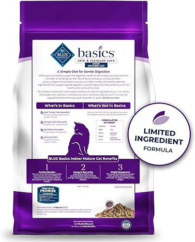 Miniatura 2 de Blue Buffalo Basics Grain-Free Dry Cat Food, Skin & Stomach Care, Limited Ingredient Diet for Mature Indoor Cats, Turkey & Potato Recipe, 11-lb. Bag
