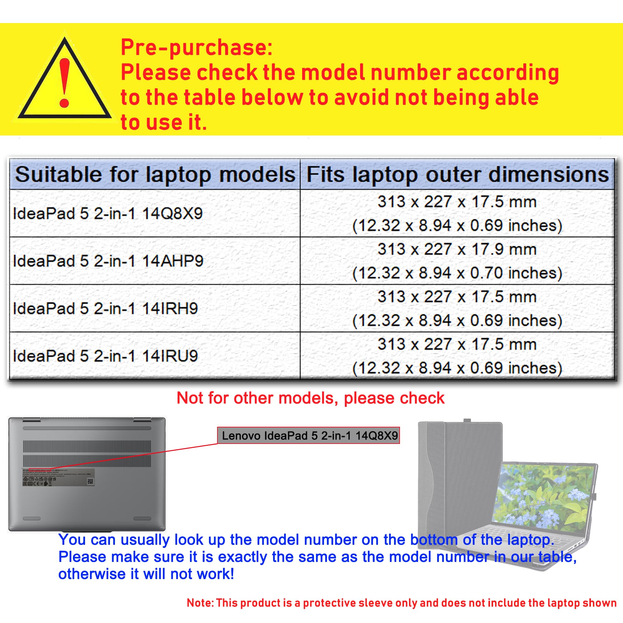 Custodia per laptop Lenovo IdeaPad 5 2-in-1 14Q8X9 14AHP9 14IRH9 14IRU9 14IRU9 in pelle PU, custodia protettiva per notebook e accessori per PC (bordeaux)