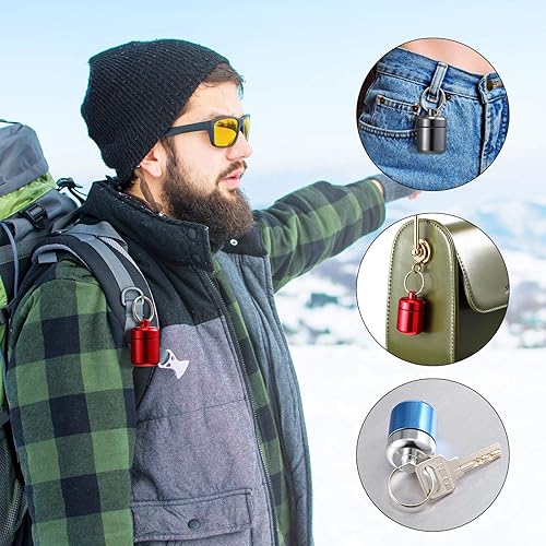 Miniatura 7 de 4 piezas de llavero de píldoras de aluminio impermeable para llavero de píldora, caja de aluminio para bolso para viajes, estuche de almacenamiento