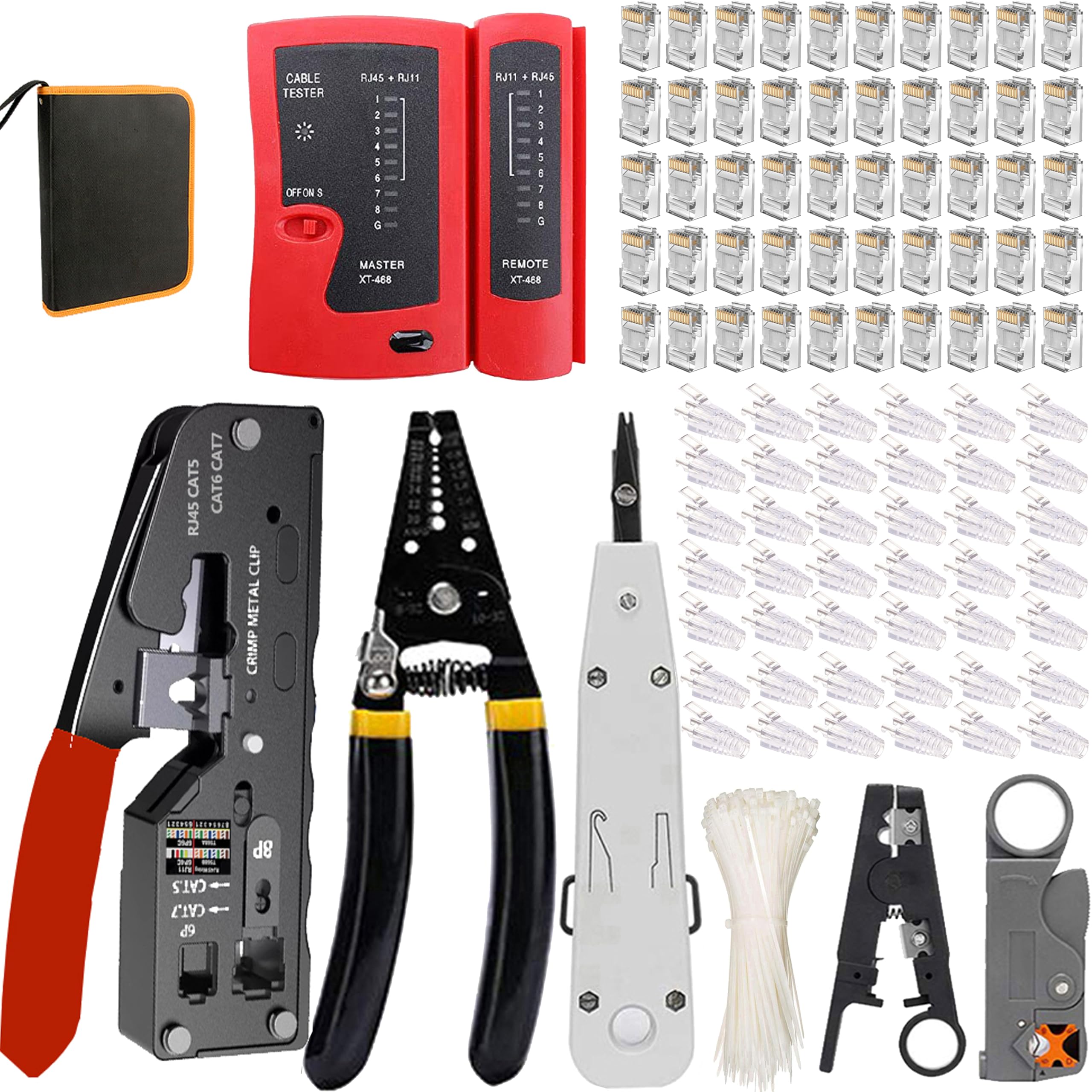 MAYLINE RJ45 Cerclage pour Câbles Réseau Outils Kit Professionnel CAT7 Pince à Sertir RJ45, RJ12 RJ11 CAT5 CAT6 Entretien du Kit LAN Testeur de Câble Réparation (Rouge)