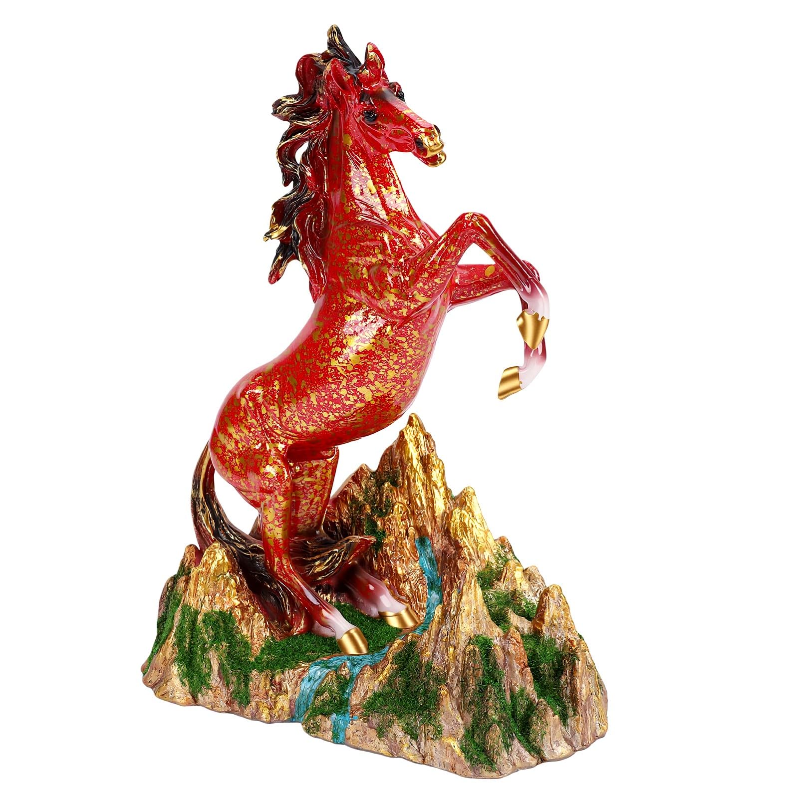 Eujgoov Resina Cavallo in Piedi Statua, 54.5oz (Rosso oro)