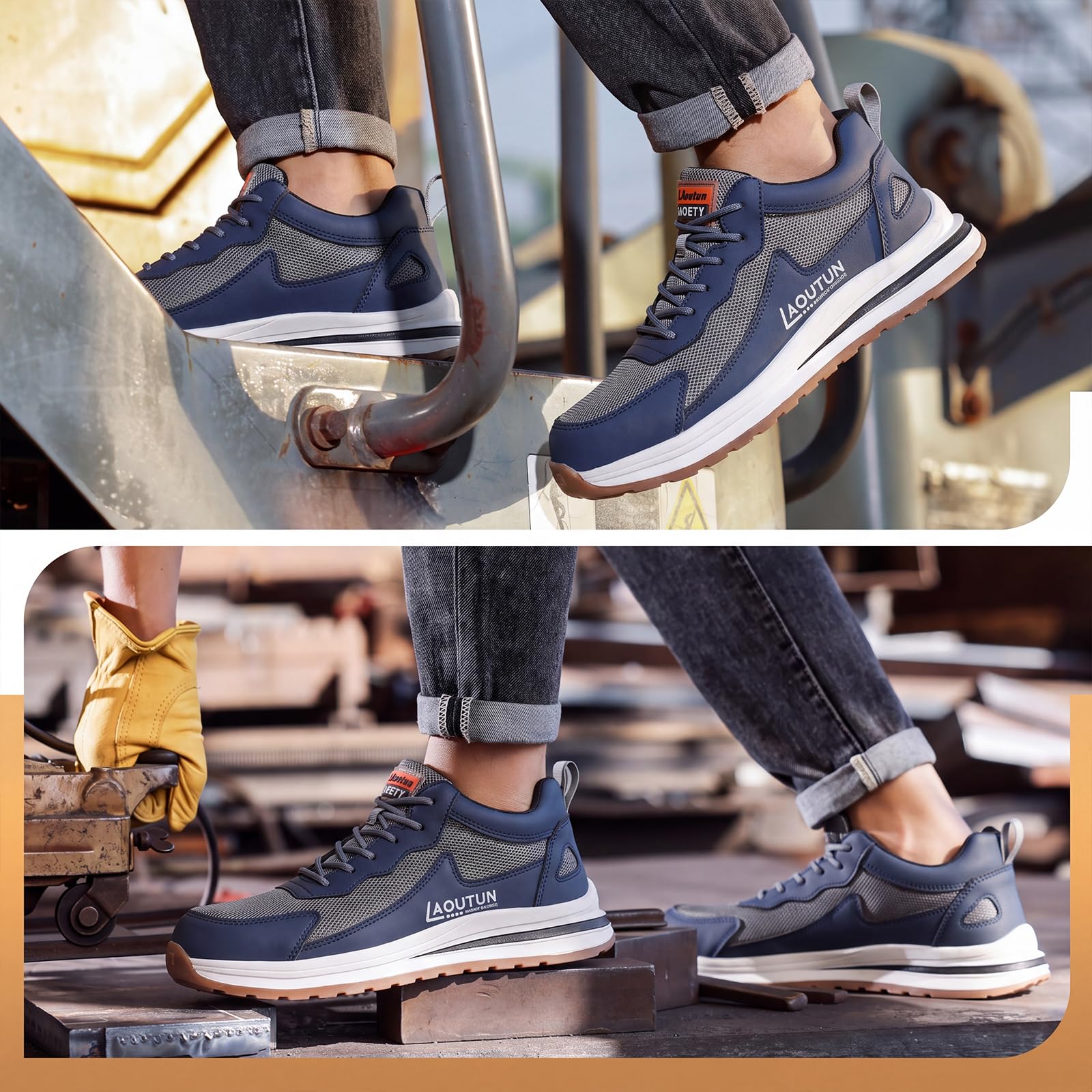 LAoutun Zapatillas de seguridad para hombre, con puntera de acero