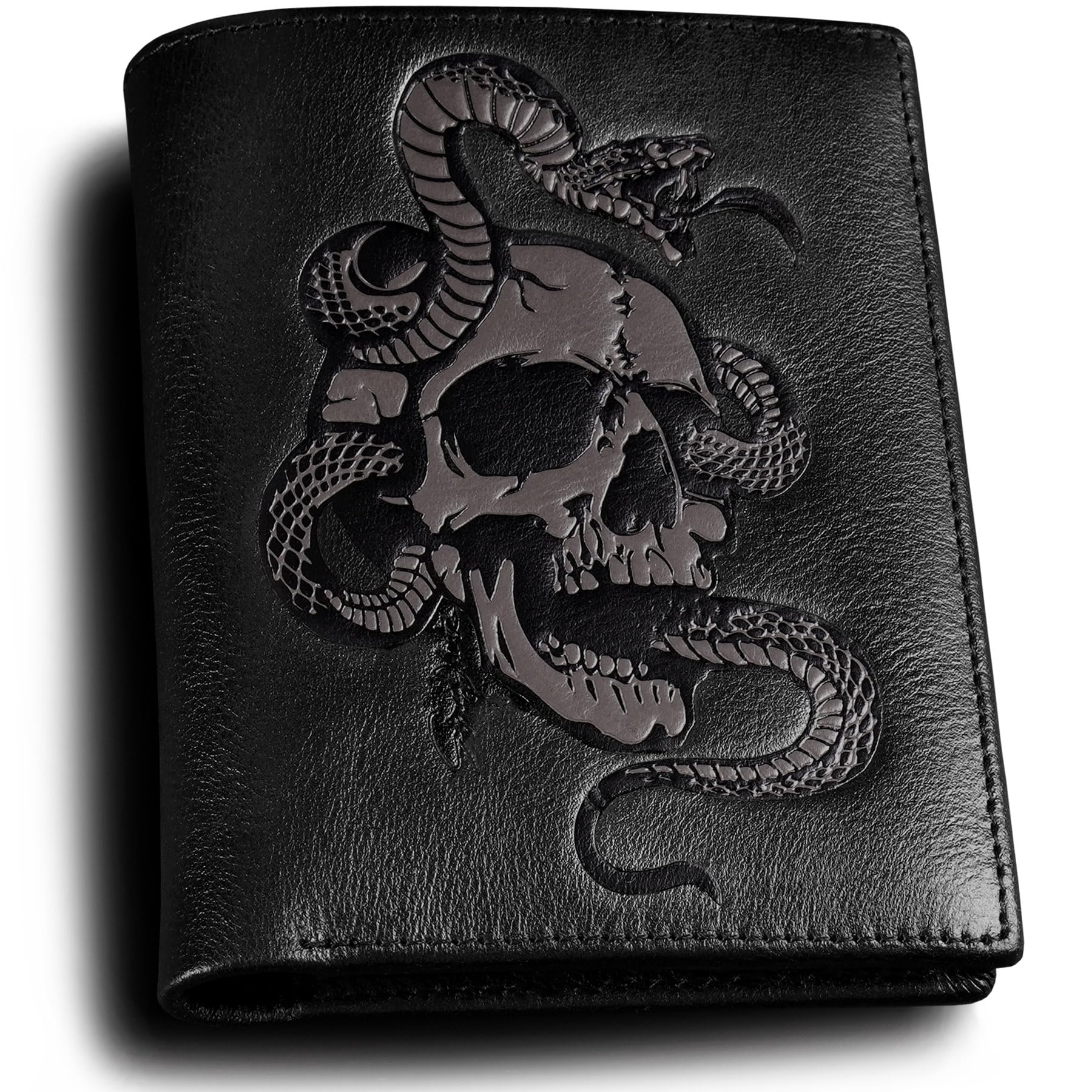 skneephate Cool Wallets For Men Bifold,Skull Mens Wallet Leather Vertical,RFID Blocking,Gifts for Him Husband and Boyfriend (Black)