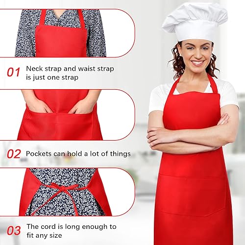 Miniatura 3 de Jiuguva 14 delantales lisos a granel con 2 bolsillos para adultos, delantales de cocina comercial de colores mixtos para cocina, mujeres, hombres,