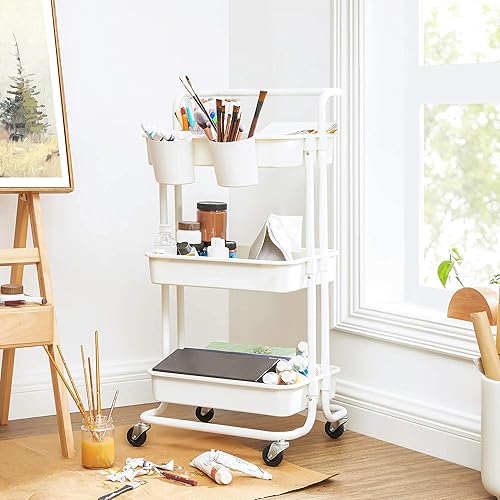 Miniatura 4 de SONGMICS Carrito rodante, carrito de almacenamiento de 3 niveles, carrito de almacenamiento con asa, 2 organizadores pequeños, marco de acero,